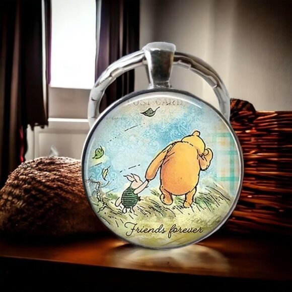 Winnie The Pooh Keychain Friends Forever Round Pendant Keyring Pooh Piglet - Picture 6 of 15